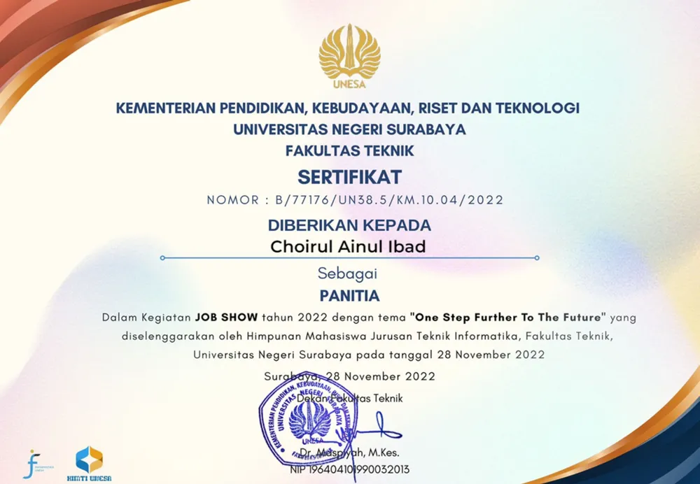 Job Show Certificate